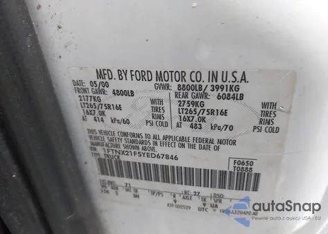 2000 Ford F-250 Lariat/Xl/Xlt from USA, damaged, VIN 1FTNX21F5YED67846